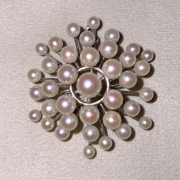 14K White Gold Vintage Mid-Century South Sea Cultured Pearl Pendant/Brooch - Picture 3 of 13